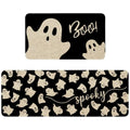 Halloween Kitchen Mat Set of 2 - Ghost Boo Black Halloween Rugs with Variation