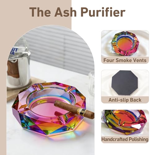 Pink 5.9-Inch Crystal Glass Ashtray with Sparkle Finish - Decorative Smoking Accessory