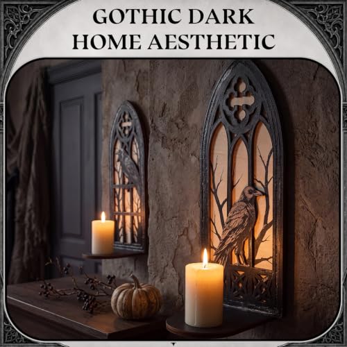 Gothic Wall Candle Sconces Set of 2 - Halloween Cathedral Arch Decor with Removable Trays