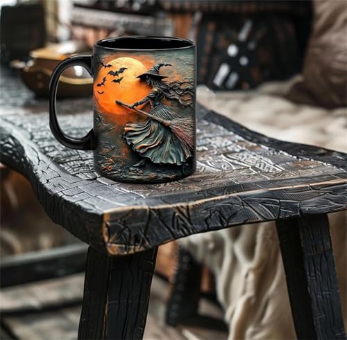 Halloween Witch Cauldron Mug 15 oz Ceramic Coffee Cup with Mystical Design