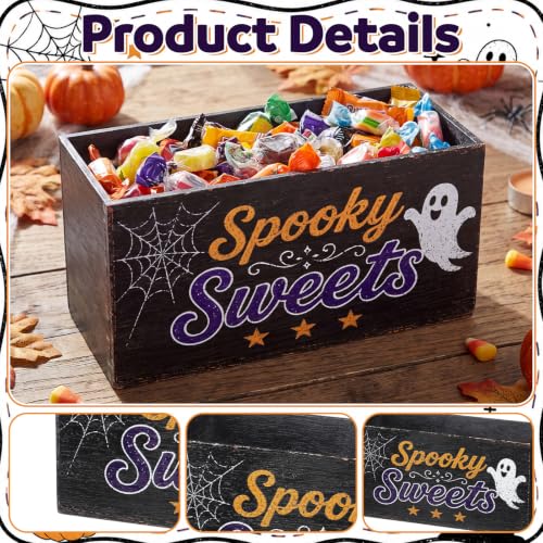 Halloween Candy Dish Wooden Happy Ghost Horror Style - Black