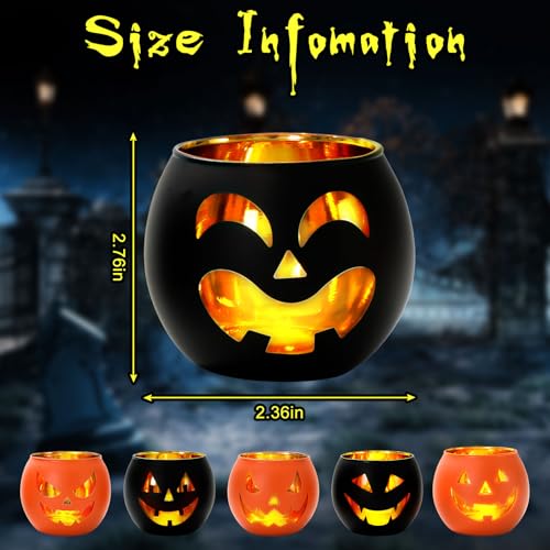 Halloween Candle Holders Set – Black & Orange Pumpkin Face Glass Decor for Parties & Home