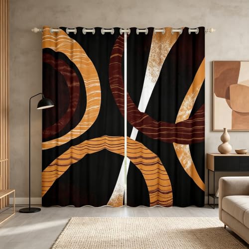 Castle Fairy Geometric Blackout Curtains 42x84 Inches - Pack of 2, Black, Red, Yellow, Circle Variation 11