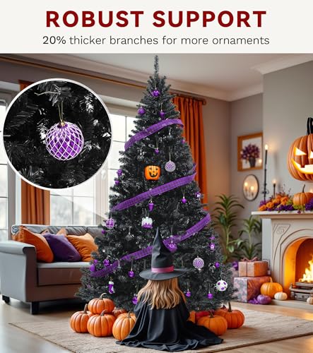 7.5ft Black Artificial Christmas Tree with 1258 Tips - Halloween Holiday Decor
