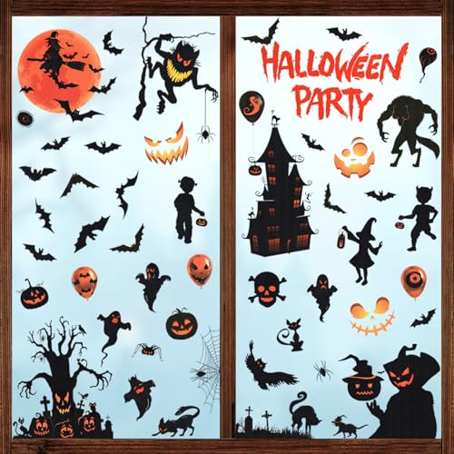 Halloween Window Clings - 9 Sheets Spooky & Cute Decor for Glass Surfaces