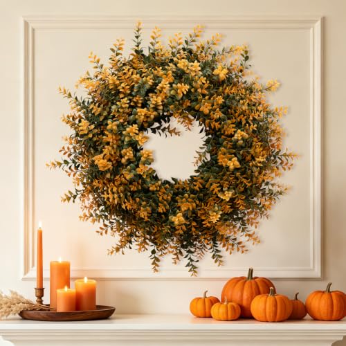 26 Inch Fall Wreath for Front Door Outdoor Boxwood Wreath - Orange