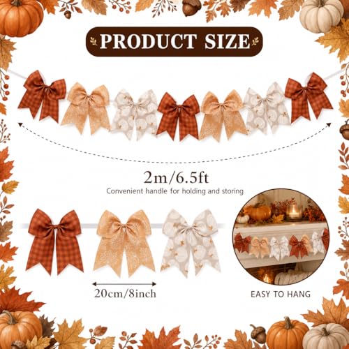 Fall Bow Garland for Mantel Fireplace Decor | Harvest & Thanksgiving Banner