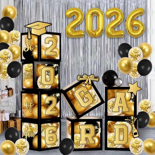 Black Graduation Balloon Box Stack with 'GRAD' Letters - Class of 2026 Decorations