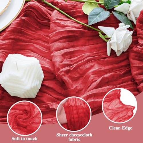 Red Cheesecloth Table Runner 10FT 2-Pack Boho Sheer Rustic Decor