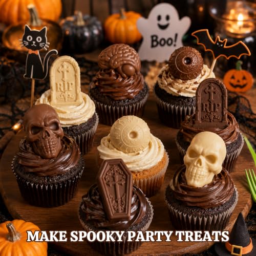 25 Cavities Halloween Skull Silicone Mold - 3D Eyeball, Tombstone, Brain, Coffin