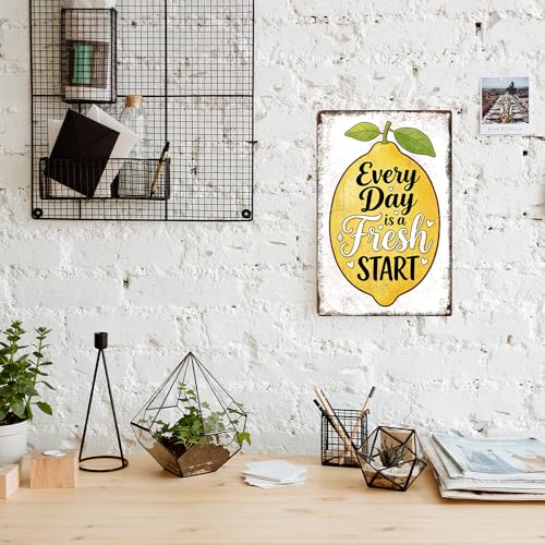 Summer Lemon Metal Tin Sign - Every Day Is A Fresh Start - Lemon Daily Fresh Beginning