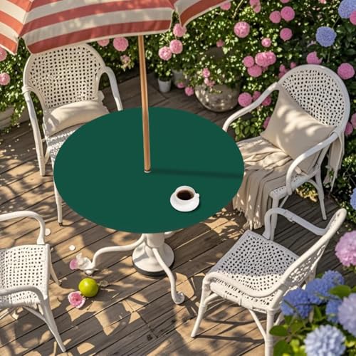 Outdoor Round Tablecloth with Umbrella Hole - Waterproof & Elastic Fit, 44 Inch - Green