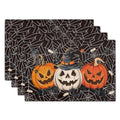 Halloween Placemats Set of 4 - Pumpkin Spider Web Linen Table Mats - Fall Holiday Decor