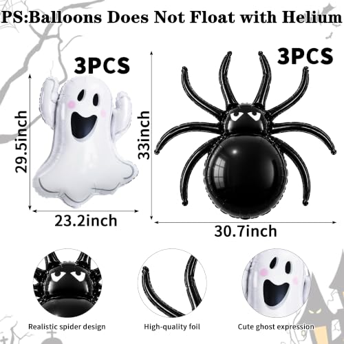 Halloween Balloons Set - 6 Large Ghost & Spider Foil Decorations for Parties