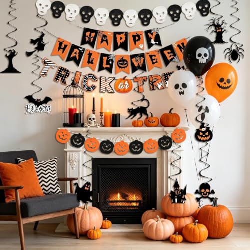 Halloween Party Decorations Set with Banners and Hanging Swirls