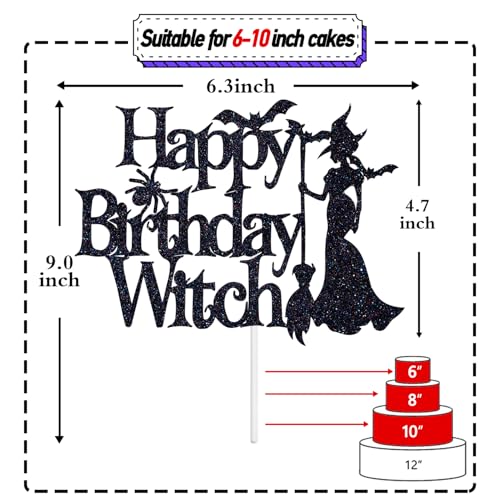 Halloween Witch Cake Topper for Birthday & Party Decor, Glitter, 5.9 Inch
