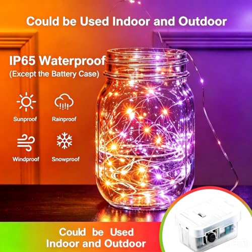 LED Fairy String Lights Battery Operated Waterproof 7ft 20 LEDs - Orange & Purple, 6 Pack