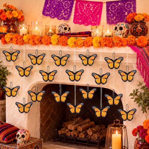 Monarch Butterfly Decorations Set - Day of the Dead Wall & Party Decor, 16 Pieces - Variation of 16 Butterfly