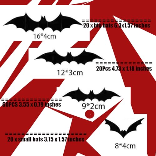 120Pcs Halloween Bat Wall Decor Stickers - 3D Waterproof Spooky Party Supplies
