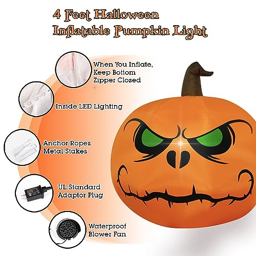 4Ft Inflatable Halloween Angry Pumpkin Lighted Yard Decoration with Blower & Ropes