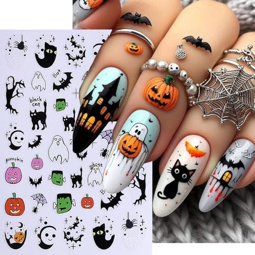 Halloween Nail Art Stickers Decals 3D Ghost Pumpkin Black Cat Bat Boo - Style6