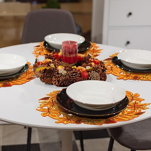 Maple Leaf Fall Leaf Placemats Set of 6 - Thanksgiving Orange Table Decor