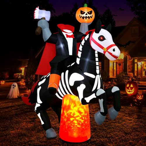 8Ft Headless Horseman Halloween Inflatable Yard Decoration - Outdoor Blow Up Halloween Decor with Lights
