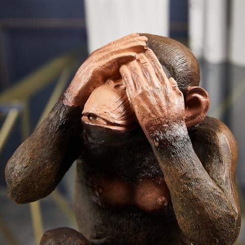 Set of 3 Monkey Statues - Hear No Evil See No Evil Speak No Evil Resin Sculptures for Home Office Decor - Large Brown Monkeys