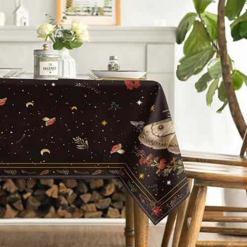 Horaldaily Butterfly Stars Moon Tablecloth 60x84 Inch Rectangular Black