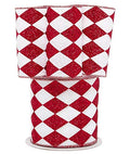 Red White Harlequin Ribbon - 4 Inch x 10 Yards Halloween Fall Gift Wrap