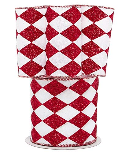 Red White Harlequin Ribbon - 4 Inch x 10 Yards Halloween Fall Gift Wrap