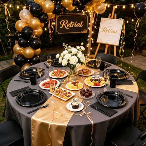 Black Plastic Party Plate Set 200pcs Dinner Plates Cups Napkins Cutlery Disposable