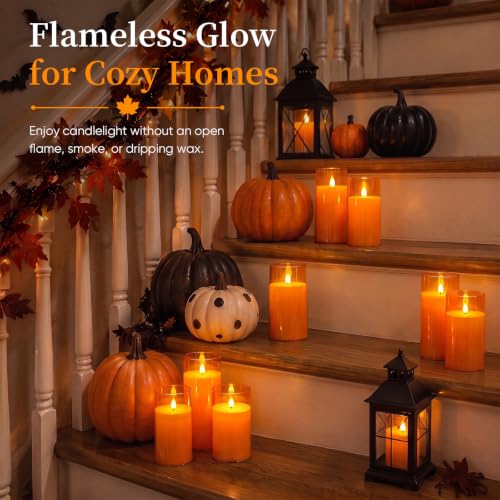 Homemory Halloween Orange Flameless Candles Set of 5 with Remote & Timer