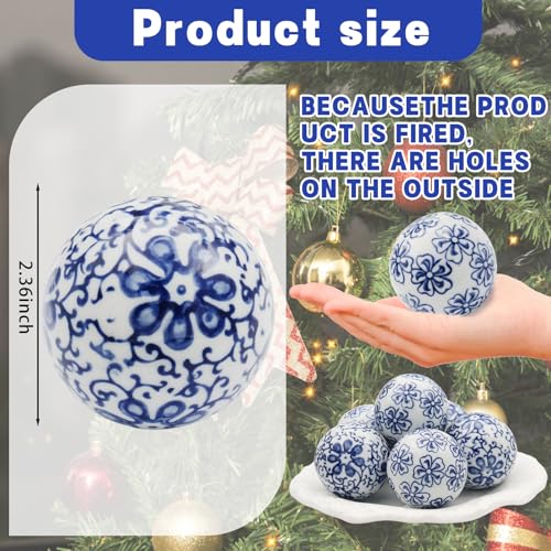 Blue & White Ceramic Decorative Balls Set - Chinoiserie Style for Centerpieces & Vases - 6 Pieces