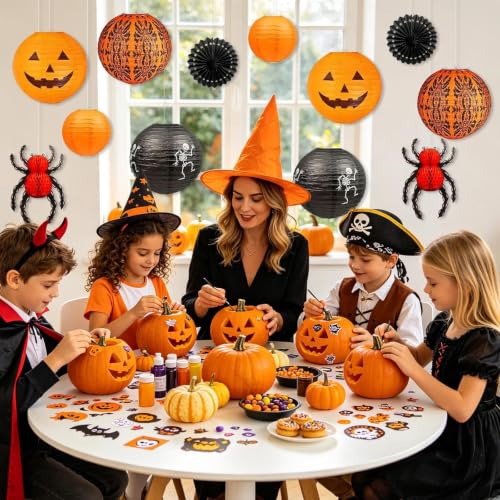 12 Pcs Halloween Paper Lanterns Decorations Jack-O'-Lantern Party Supplies