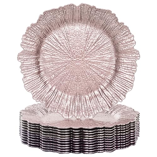 Pink Charger Plates Set of 12 - Reef Design for Dinner & Events - Variation of Pink / 1