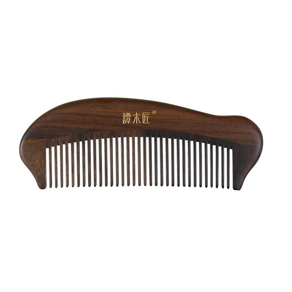 TAN MUJIANG Anti-Static Hair Comb - 5.12" Detangling Fine Tooth Wooden Comb for Women & Girls