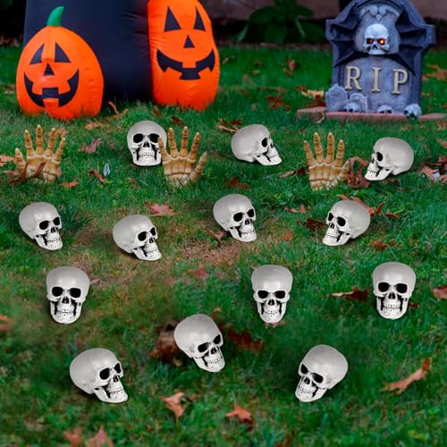 Halloween Skeleton Heads Set - Mini Plastic Skull Props for Haunted House & Party Decorations