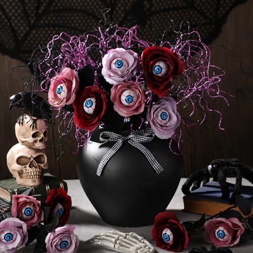 Halloween Fake Flower Picks Set - Purple, Pink & Black Decor for Tables & Vases