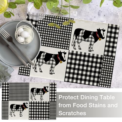 Cow Plaid Check Placemats Set of 4 - 12x18 Inch Rustic Table Decor