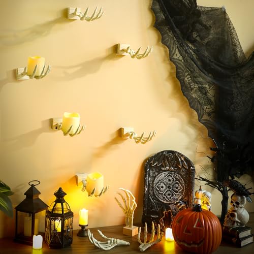 Halloween Skeleton Hand Decor Set with Wooden Bases - Wall Mountable, Realistic Size