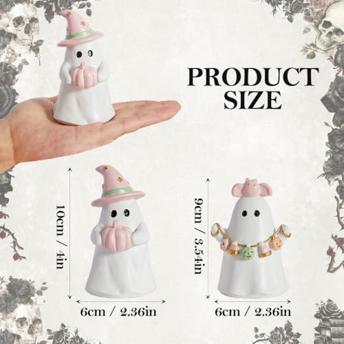 Pink & White Ghost Halloween Decor Set - Indoor Resin Figurines for Home