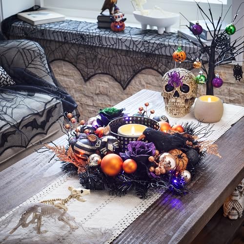 18-Inch Halloween Wreath with Lights for Front Door Party Decor - Valery Madelyn