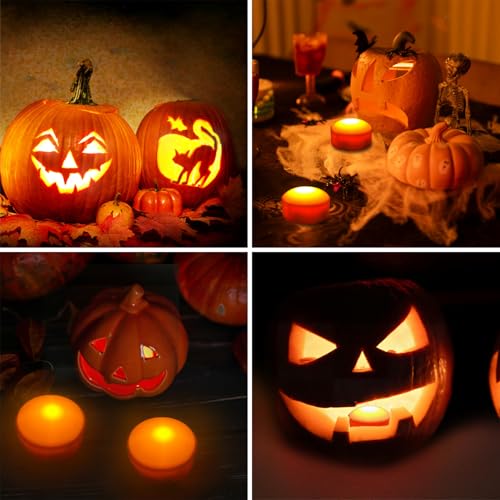 2 Pack Halloween LED Pumpkin Lights with Remote & Timer - Flickering Jack-O-Lantern Candles