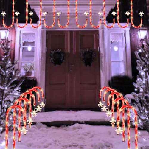 Solar Candy Cane Pathway Lights Set - 20 Warm White Outdoor Christmas Yard Decor - Variation of 20 Pack - Warm White