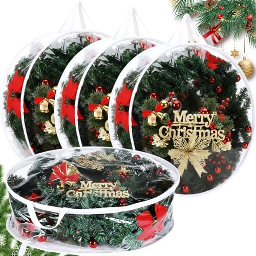 24-Inch Clear Christmas Wreath Storage Bags - Set of 4