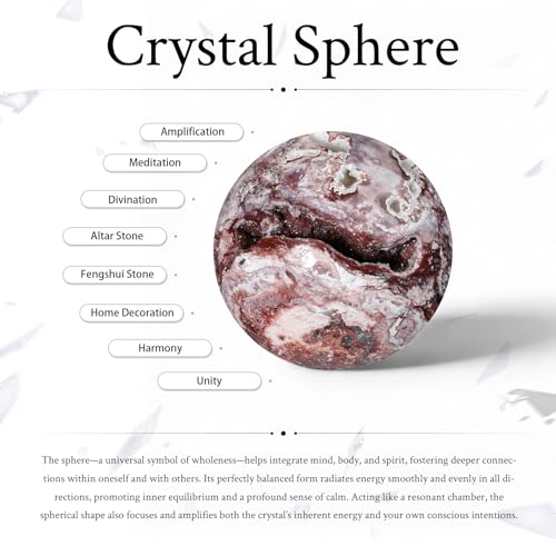 Mexican Agate Stone Sphere with Stand - 2 to 2.36 Inches Crystals for Meditation & Decor