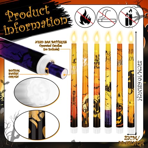 Orange Halloween Flameless Taper Candles Set of 6 - 3D Wick LED Candles