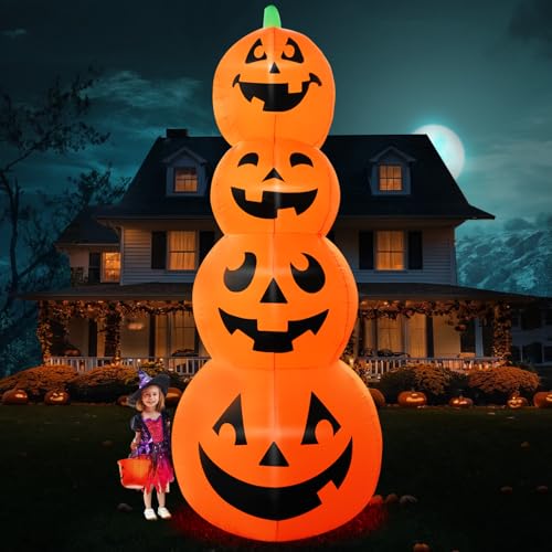 Giant 12FT Halloween Inflatable Stacked Pumpkin Decoration with Built-in LEDs - Outdoor Lawn Yard Halloween Decor - Variation of Stacked Pumpkin