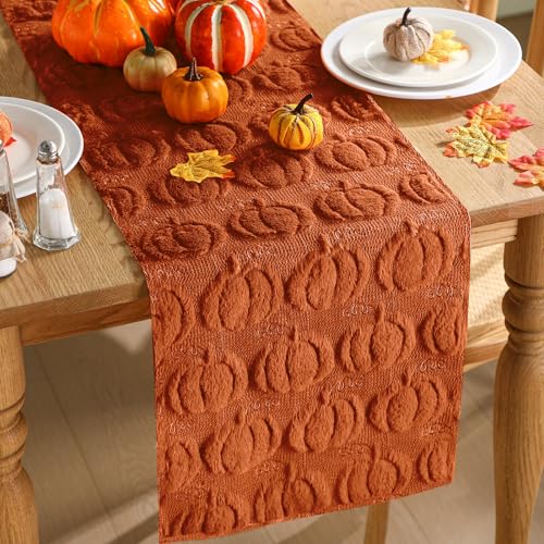 Fall Table Runner 3D Faux Fur Caramel Pumpkin Autumn Decor